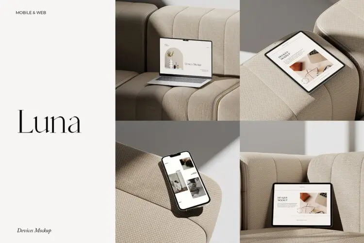 Luna – Devices Mockup 15款iPhone手机iPad平板Macbook笔记本电脑ps样机场景展示效果图