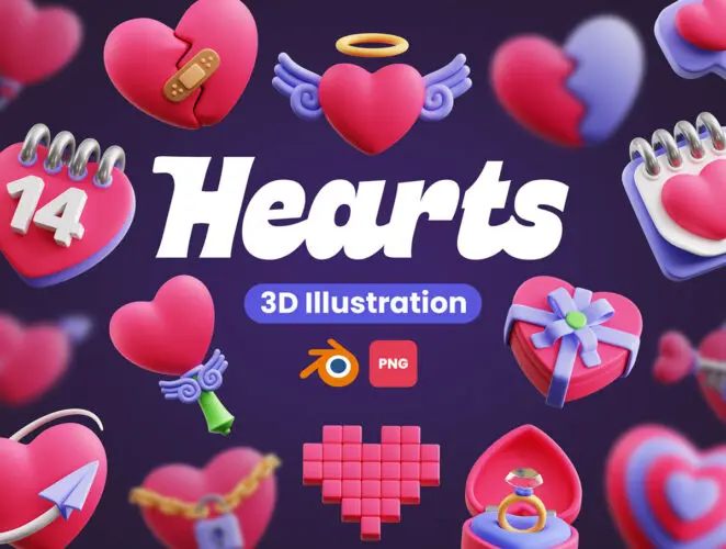 Hearts 3D Icons  50款3D立体卡通情人节心形爱心爱情插图插画图标webp免抠图片素材