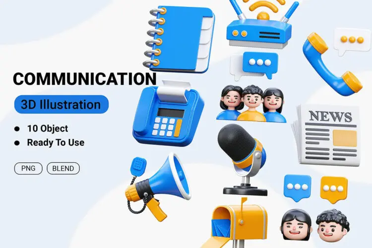 Communication 3D Icon  20款办公通讯在线客服类应用3D立体icon图标webp免抠图片素材