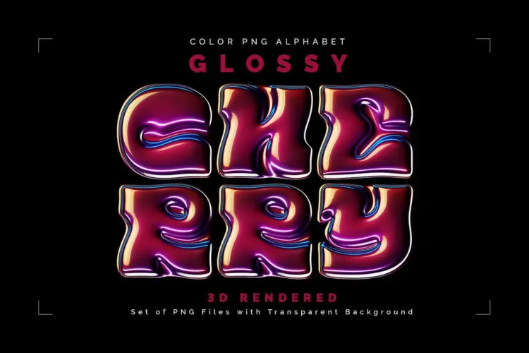 Glossy Cherry 3D立体玻璃樱桃色字母数字符号插图webp免抠图设计素材