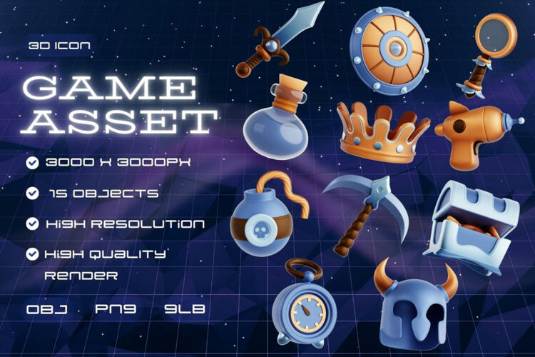 IB Game Asset 3d Icon  15款游戏道具3D图标icon设计素材png免抠图片