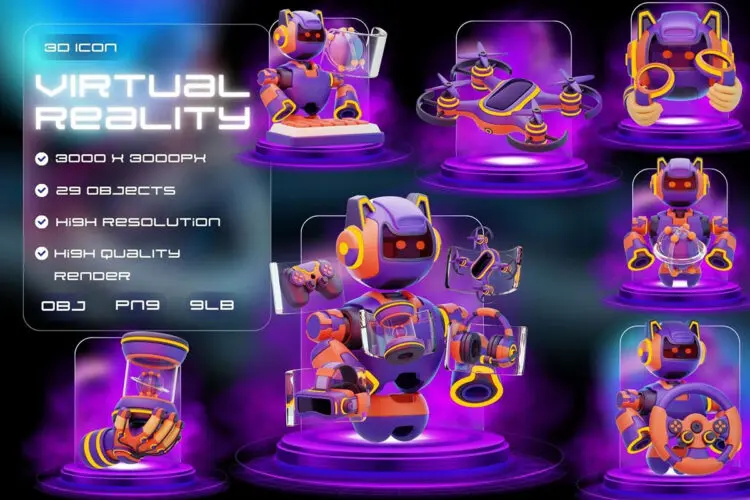 IB – Virtual Reality 3d Icon  29款VR虚拟现实设备操作3D机器人演示插图插画webp免抠图片设计素材