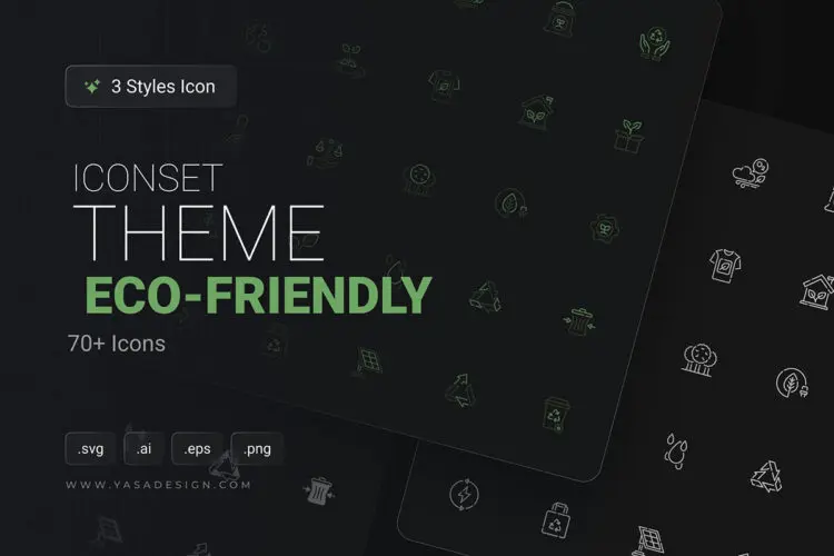 Eco-Friendly Icons Set 地球日环保主题线性面性结合矢量小图标icon素材