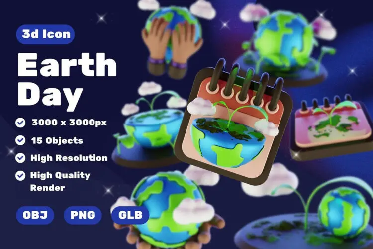 IB Earth Days 3d Icons 15款地球日环保主题3D图标icon设计素材webp免抠图片