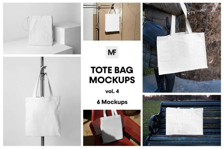 Canvas Bag Mockups vol.4 时尚手提购物袋帆布包模型品牌logo标识图案设计贴图ps样机素材模板