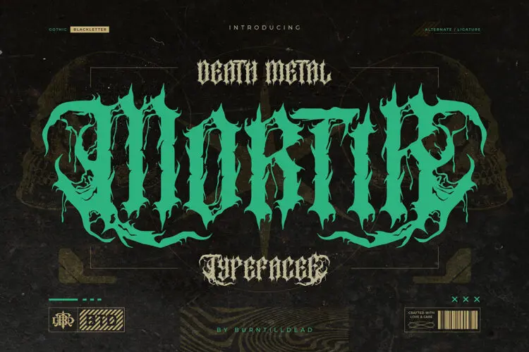 Mortir 潮流暗黑哥特死亡金属街头摇滚乐队海报标题艺术英文字体包