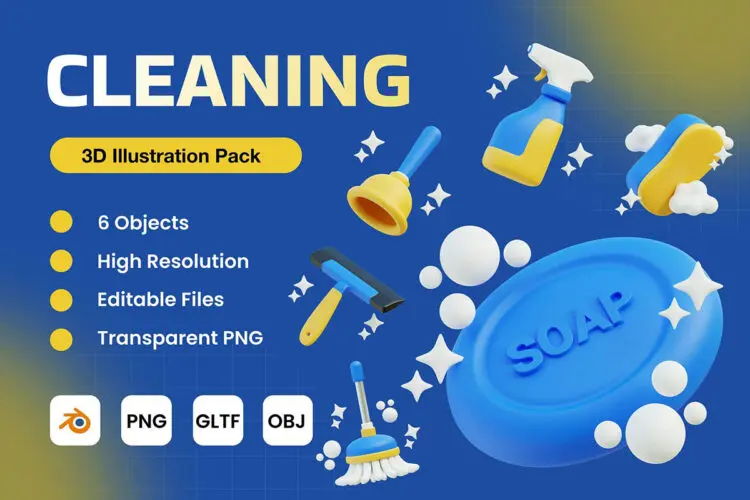 Cleaning 3D Icons 20款3D家政保洁清洁小图标icon插图插画webp免抠图片素材