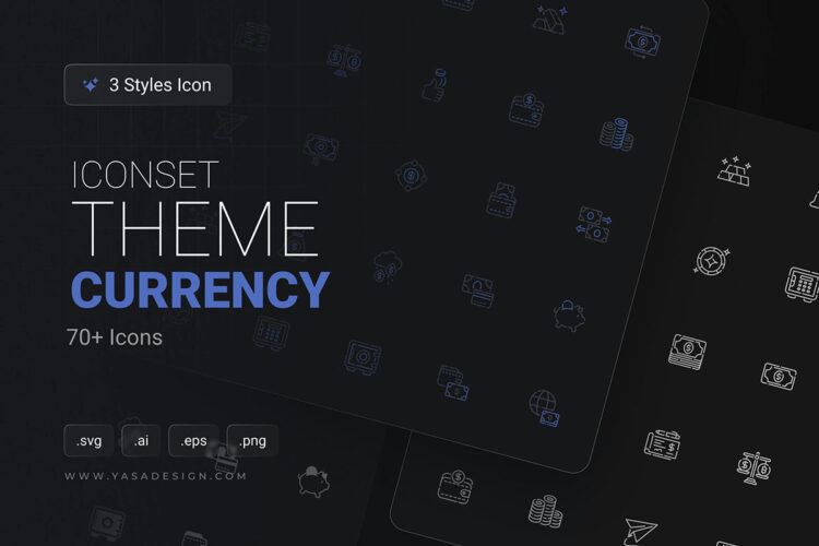 Currency Icons set 25款银行金融货币投资理财线性面性结合小图标icon素材包