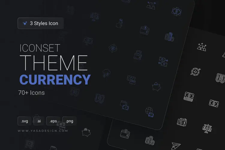 Currency Icons set 25款银行金融货币投资理财线性面性结合小图标icon素材包