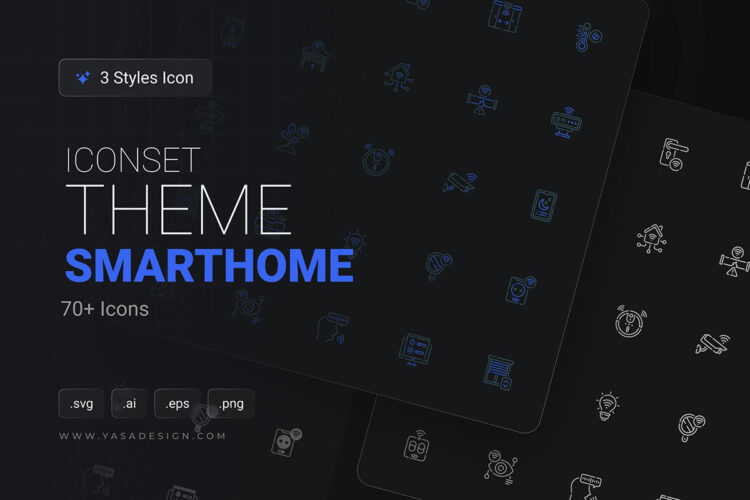 Smarthome Icons Set 25种智能加速操控按键示意线性面性结合小图标icon矢量设计素材