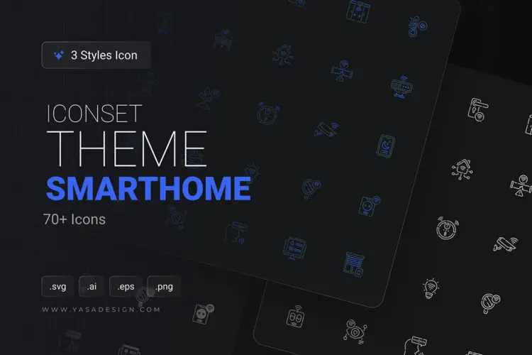 Smarthome Icons Set 25种智能加速操控按键示意线性面性结合小图标icon矢量设计素材
