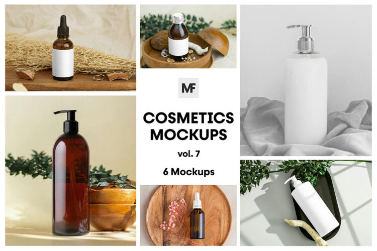 Cosmetic Packaging Mockups vol.7  6款化妆瓶子包装模型品牌logo标识标签设计贴图ps样机素材模板