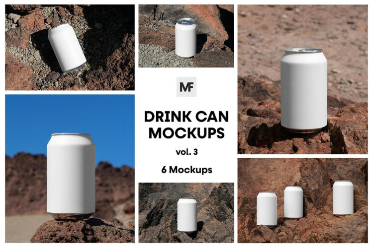 Aluminum Can Mockups vol.3 6款饮料啤酒铝合金属易拉罐模型品牌罐身包装设计贴图ps样机素材