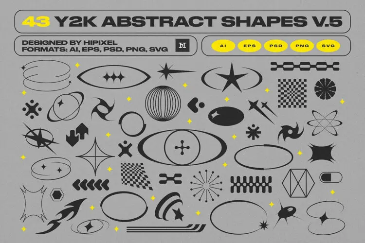 Y2K Abstract Retro Shapes V.5  40款Y2K复古抽象赛博朋克几何图形状矢量设计素材