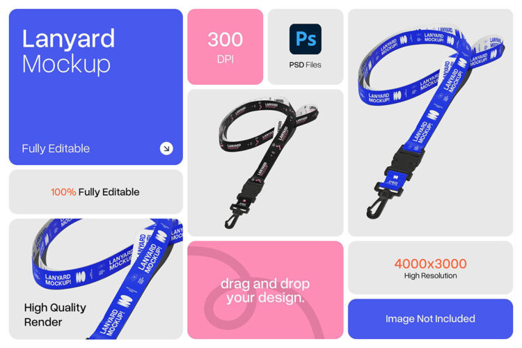 Lanyard Mockup 工作证ID门禁卡挂绳吊带模型品牌logo标识设计贴图ps样机素材模板