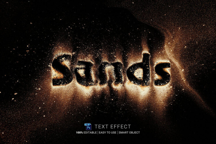 Sands Editable PSD Text Effect 复古金色砂砾沙子颗粒扭曲融化流体文本标题logo徽标设计展示PSD特效样机