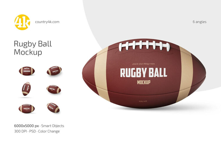 Rugby Ball Mockup Set 6款极简橄榄球logo徽标设计展示PSD样机