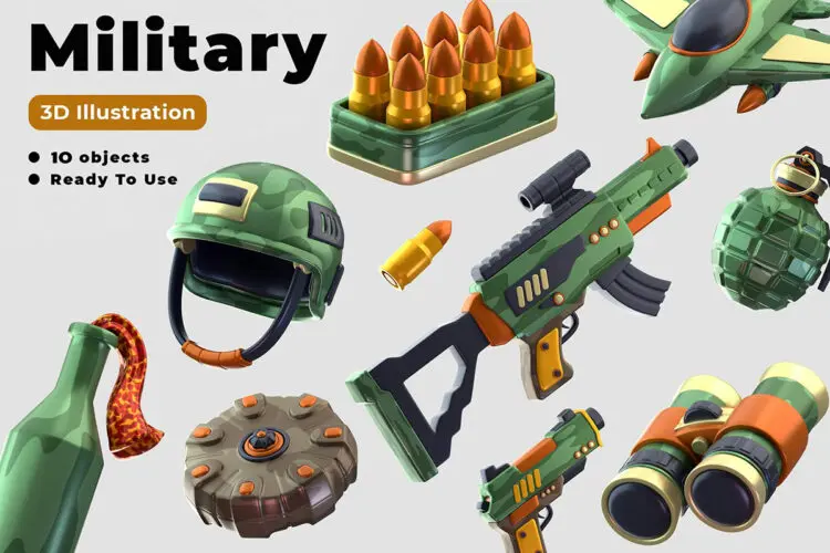 Military 3D Icon 20款现代军事科技设备武器装备主题3D图标icon设计素材webp免抠图片