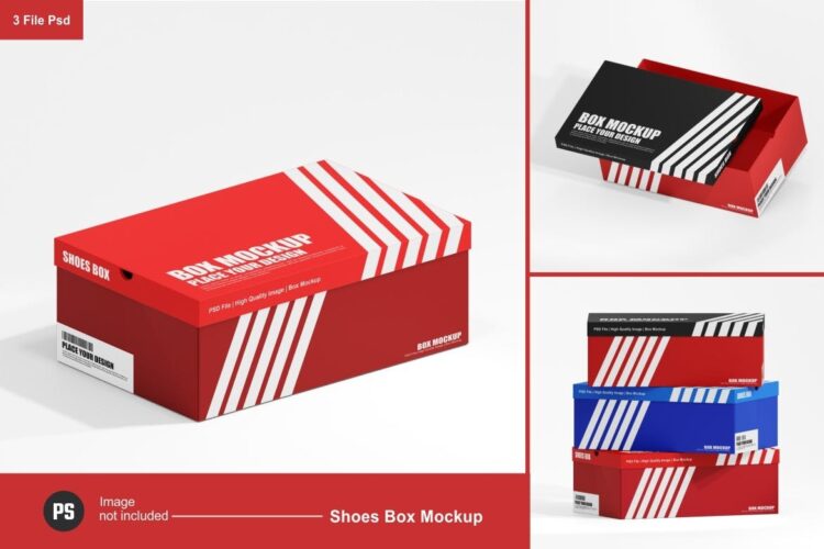 Shoes Box – Mockup 极简鞋盒纸盒包装盒天地盒PSD包装设计展示样机