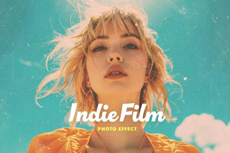 Indie Film Photo Effect 复古老式相片划痕灰尘纹理照片效果PS特效滤镜样机模板