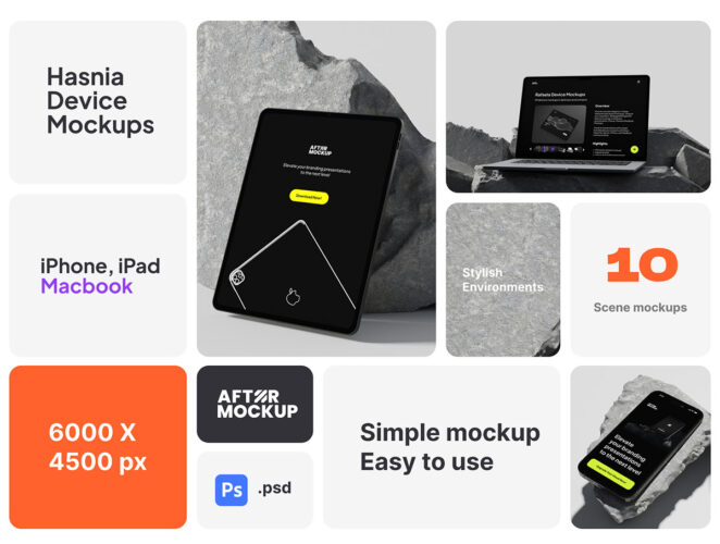 Hasnia Device Mockups 10款智能手机平板笔记本电脑模型ui作品展示设计贴图ps样机素材模板