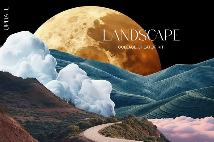 Landscape collage creator kit 超现实主义时尚自然风光森林山脉沙漠梦幻拼贴webp免抠图片素材