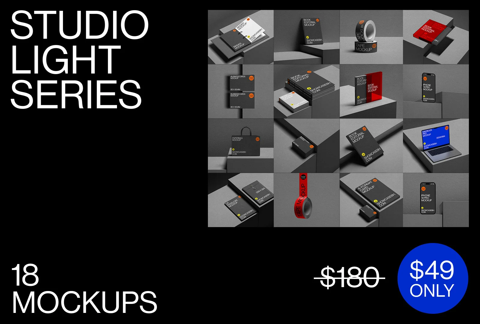 StudioLight Bundle 18款极简工业风iPhone文具封面品牌vi应用设计ps样机展示效果图