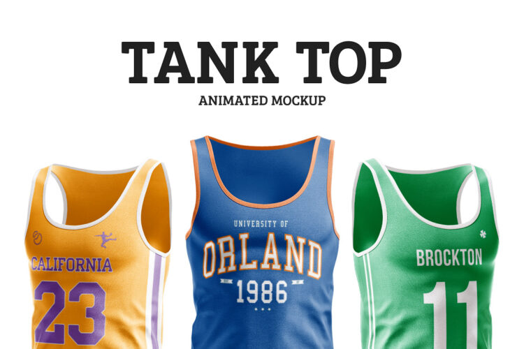 Tank Top Animated Mockup 360度动态3D运动休闲无袖背心紧身内衣服装设计ps样机展示效果图