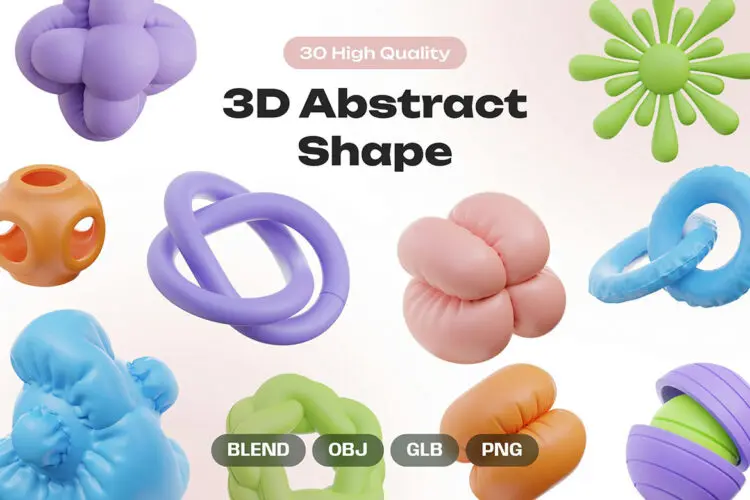 3D Abstract Shape 30款立体抽象螺旋膨胀艺术几何图形插图插画webp免抠图设计素材