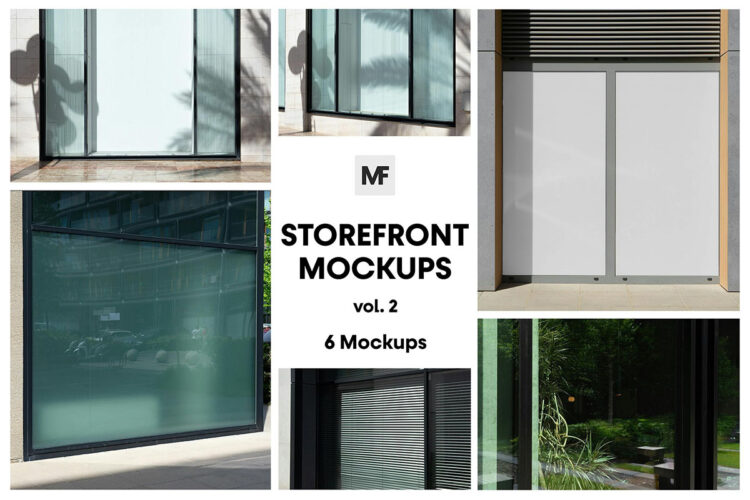 Storefront Mockups vol.2 – Restaurant 6款店面商铺店铺门面玻璃建筑模型品牌logo标识设计贴图psd样机素材