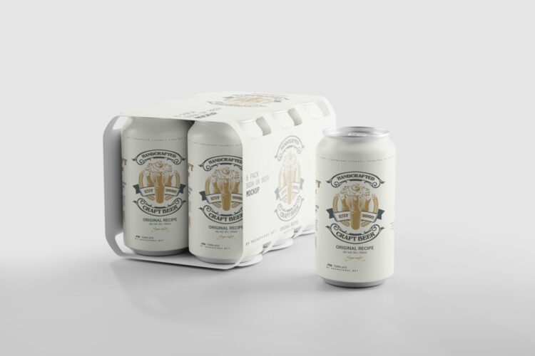 Soda or Beer Can Six-Pack Mockup 6听装啤酒饮料苏打水套装组合包装设计ps样机素材展示效果图