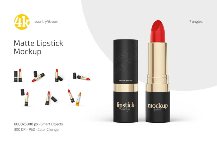 Matte Lipstick Mockup Set 美妆口红唇彩包装模型品牌logo标识设计贴图ps样机素材