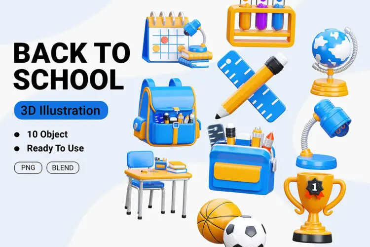 Back To School 3D Icon 20款学校教育学习项目演示3D图标icon设计素材webp免抠图片