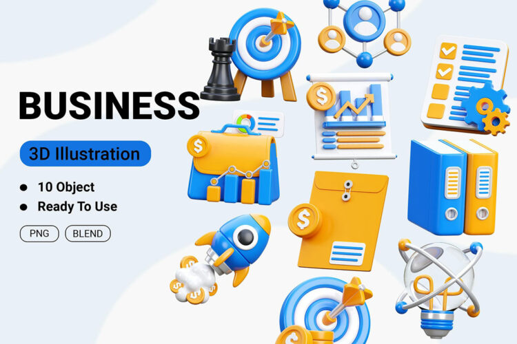 Business 3D Icon 20款3D立体商业营销总结汇报创意卡通icon图标ps设计素材源文件