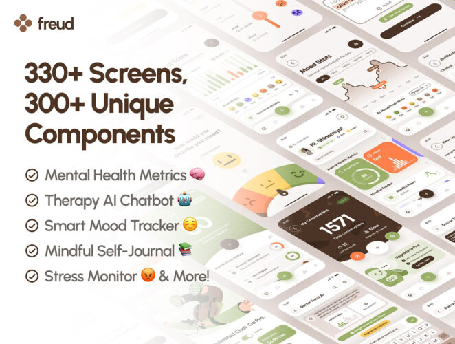 Freud UI Kit AI Mental Health App 人工智能AI心理健康跟踪监控应用app用户界面设计ui套件模板