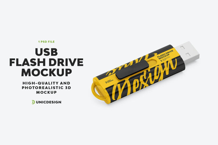USB Flash Drive Mockup 伸缩款USB闪存u盘logo文具vi应用设计贴图ps样机国外设计素材模板