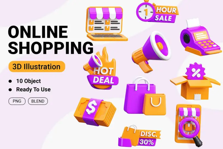 Online Shopping 3D Icon 20款电商在线购物网购3D图标icon素材webp免抠图
