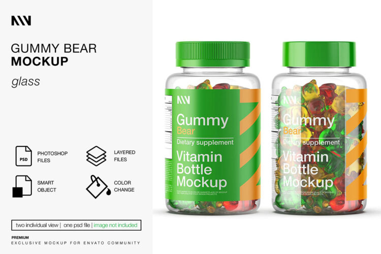 Gummy Bear Mockup 透明塑料瓶小熊软糖模型ps包装样机国外设计素材mockup模板