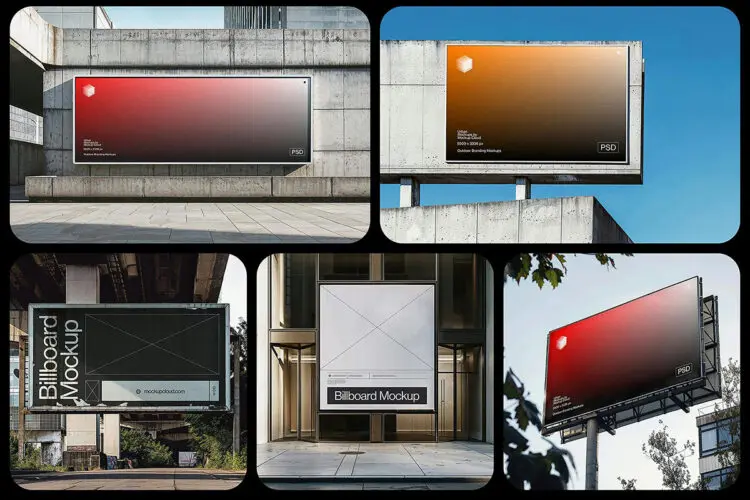 Billboard Advertising Mockups Vol. 1 户外街道楼顶巨幅广告牌模型展示设计贴图ps样机素材