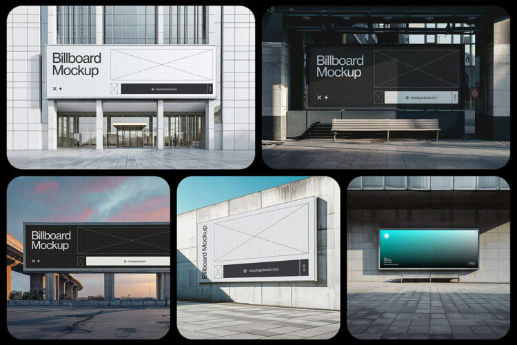 Billboard Advertising Mockups Vol. 2 户外街道楼顶巨幅广告牌模型展示设计贴图ps样机素材