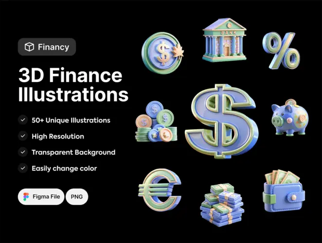 3D Finance & Banking Icon Pack 50多款高级质感3D立体数字货币金融理财图标Icons设计Figma/PNG格式素材