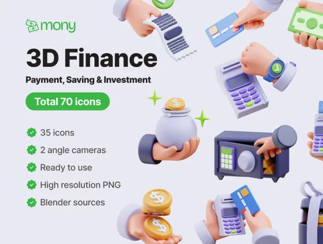 Mony – Finance 3D Icons 35款3D趣味卡通金融货币交易储蓄钱包插图插画webp免抠图片素材