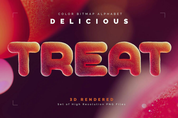 Delicious Treat — Color PNG Alphabet 3D渲染立体软糖糖果大写英文数字符号标点PNG免扣元素插画装饰字体