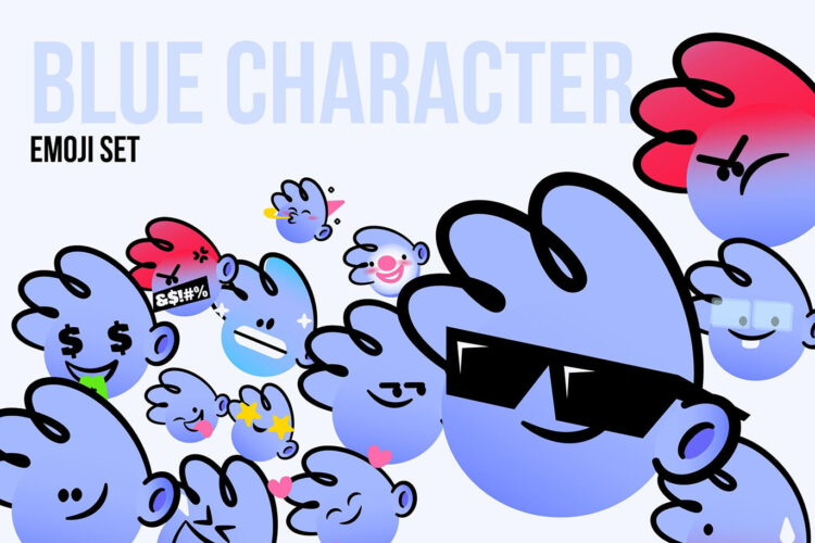 Blue Guy CHaracter Emojis  蓝色人形表情符号插图插画矢量设计素材