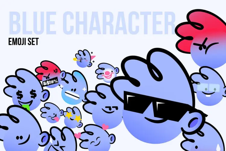 Blue Guy CHaracter Emojis  蓝色人形表情符号插图插画矢量设计素材