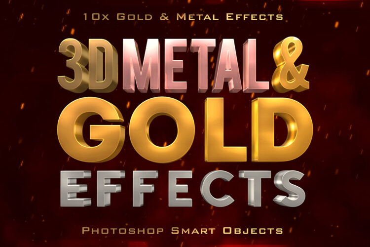 3D Metal & Gold Effects 3D立体金色金属全息渐变logo标题ps特效字样机生成模板