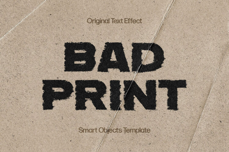 Bad Distressed Print Text Effect 粗糙折痕纸张垃圾摇滚失真打印印刷文本字母ps特效样机素材模板