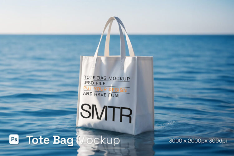 Tote Bag Mockup 水面上的帆布手提袋拎袋购物袋样机展示素材