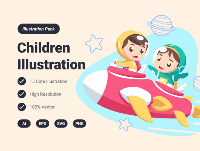 Children’s Illustration Pack 15幅用于网页和移动设计的儿童插画ai矢量设计素材