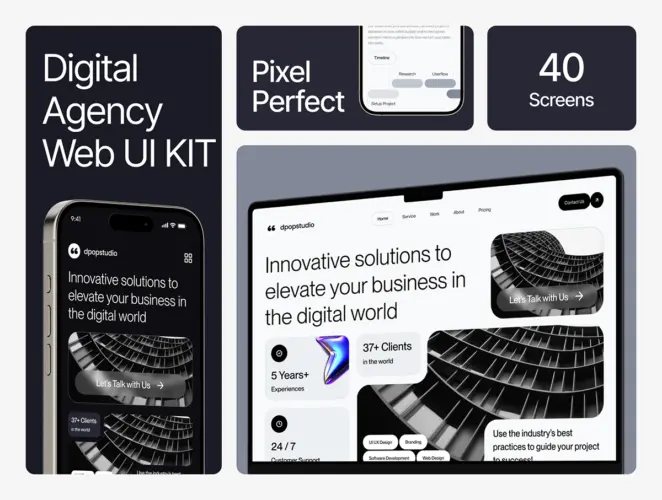 Digipop – Digital Agency Web UI KIT 科技时尚数字代理品牌策划营销服务平台网站网页ui界面设计模板